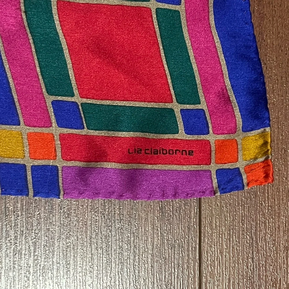 Vintage 80s Liz Claiborne silk scarf, colorful block 29 in square scarf